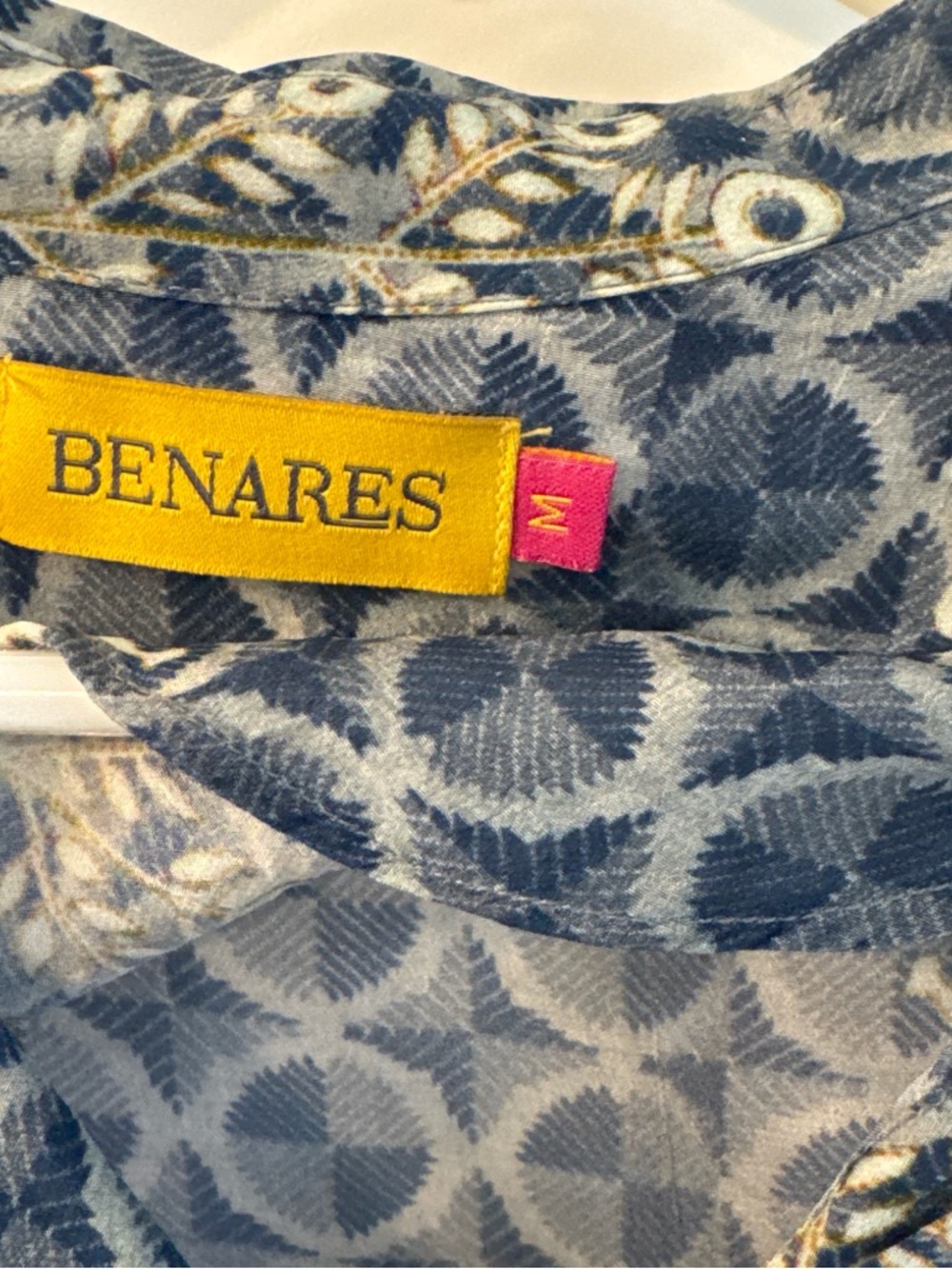 Benares Blue Patterned Women's Blouse - Lightweight V-Neck